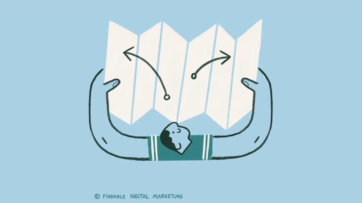 Character holding opened paper