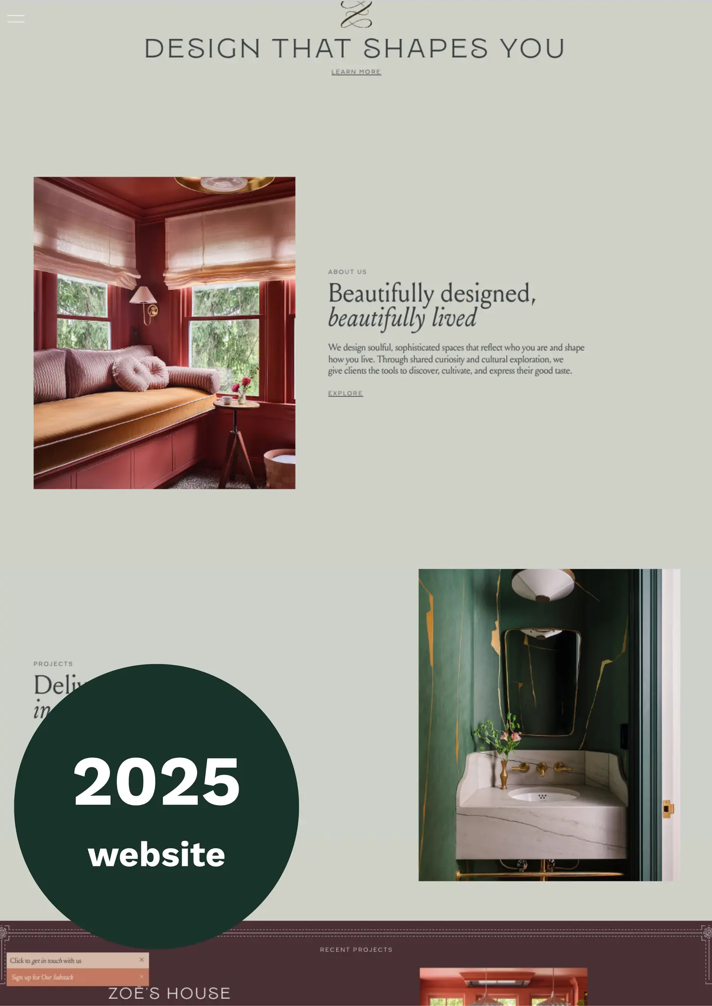 Screenshot of Zoe Feldman's website in 2025